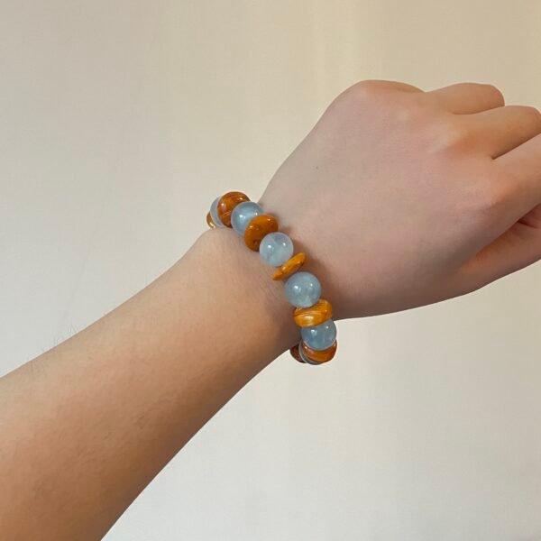 “Aloha Tide” Aquamarine & Amber Bracelet-14mm [One-of-a-kind] - Image 4