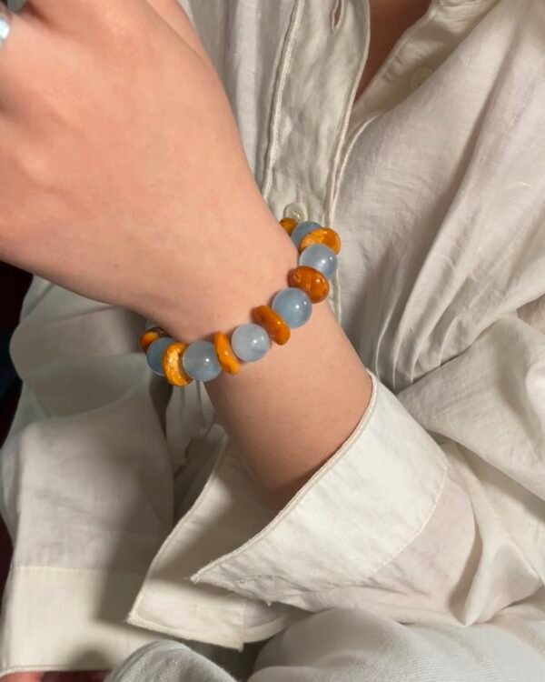 “Aloha Tide” Aquamarine & Amber Bracelet-14mm [One-of-a-kind] - Image 5