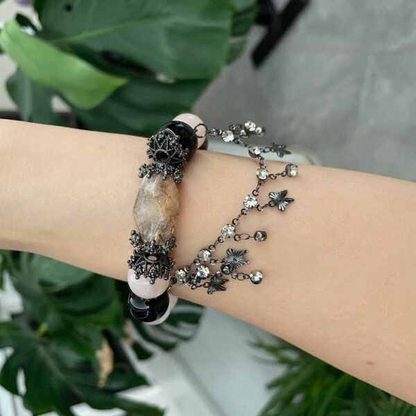 Artisan Rose Quartz, Rutilated Quartz & Obsidian Crystal Bracelet - Image 7