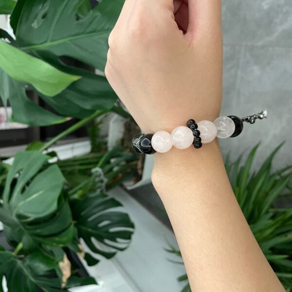 Artisan Rose Quartz, Rutilated Quartz & Obsidian Crystal Bracelet - Image 6
