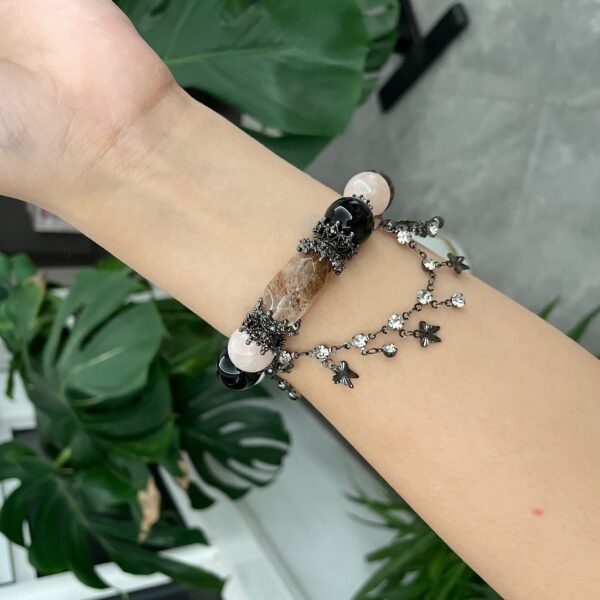 Artisan Rose Quartz, Rutilated Quartz & Obsidian Crystal Bracelet - Image 3
